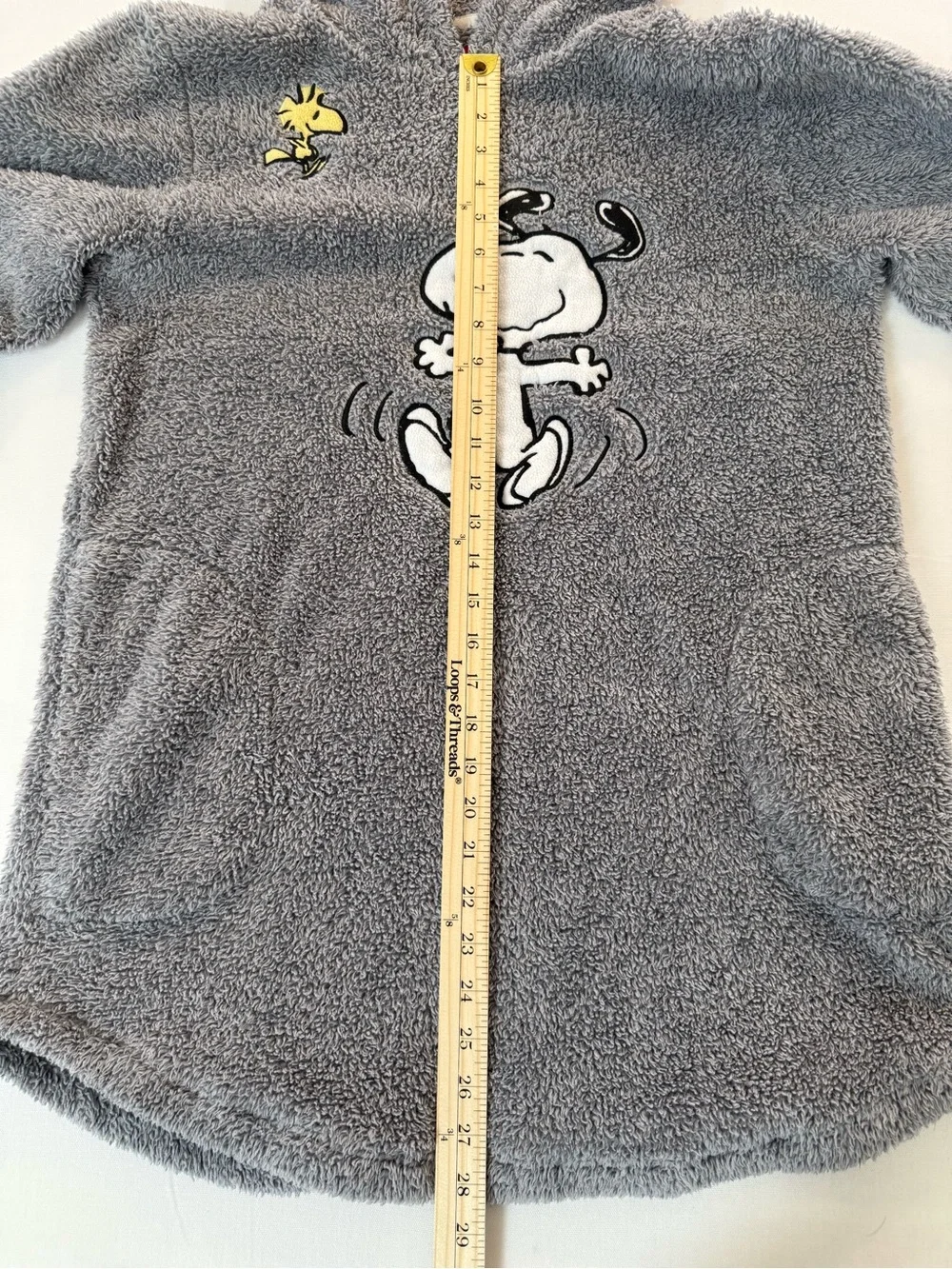 Peanuts Gray Plush Hoodie with Red Label